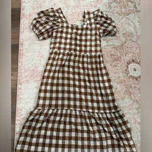 Brown and White Gingham Dress